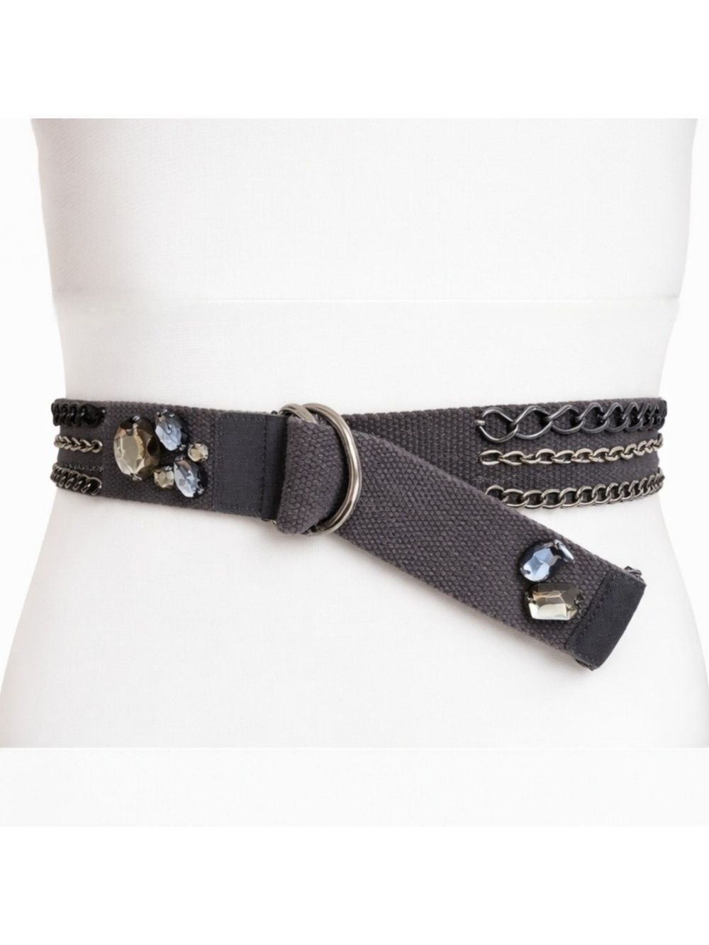 Ann Taylor LOFT Gray Fabric Chain & Rhinestone Belt - Size Medium